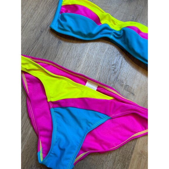 Y2K‎ Xhilaration Womens Neon Colorblock Sparkly Bikini Top & Bandeau Set Size S - Picture 8 of 8